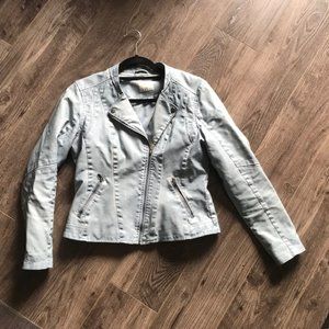 Faux Leather Jacket - Sky Blue